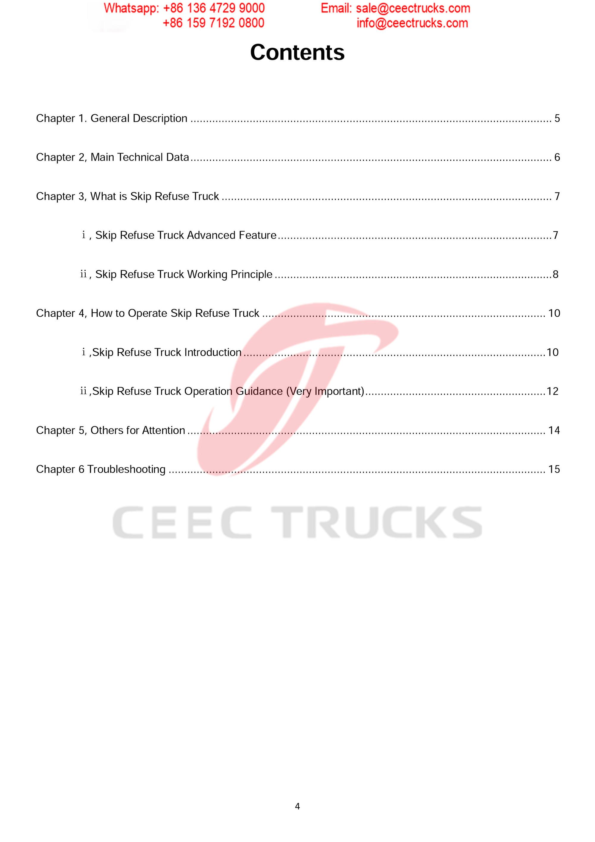 ISUZU 6CBM skip refuse truck Operation Manual ISUZU 6CBM skip refuse truck Operation Manual