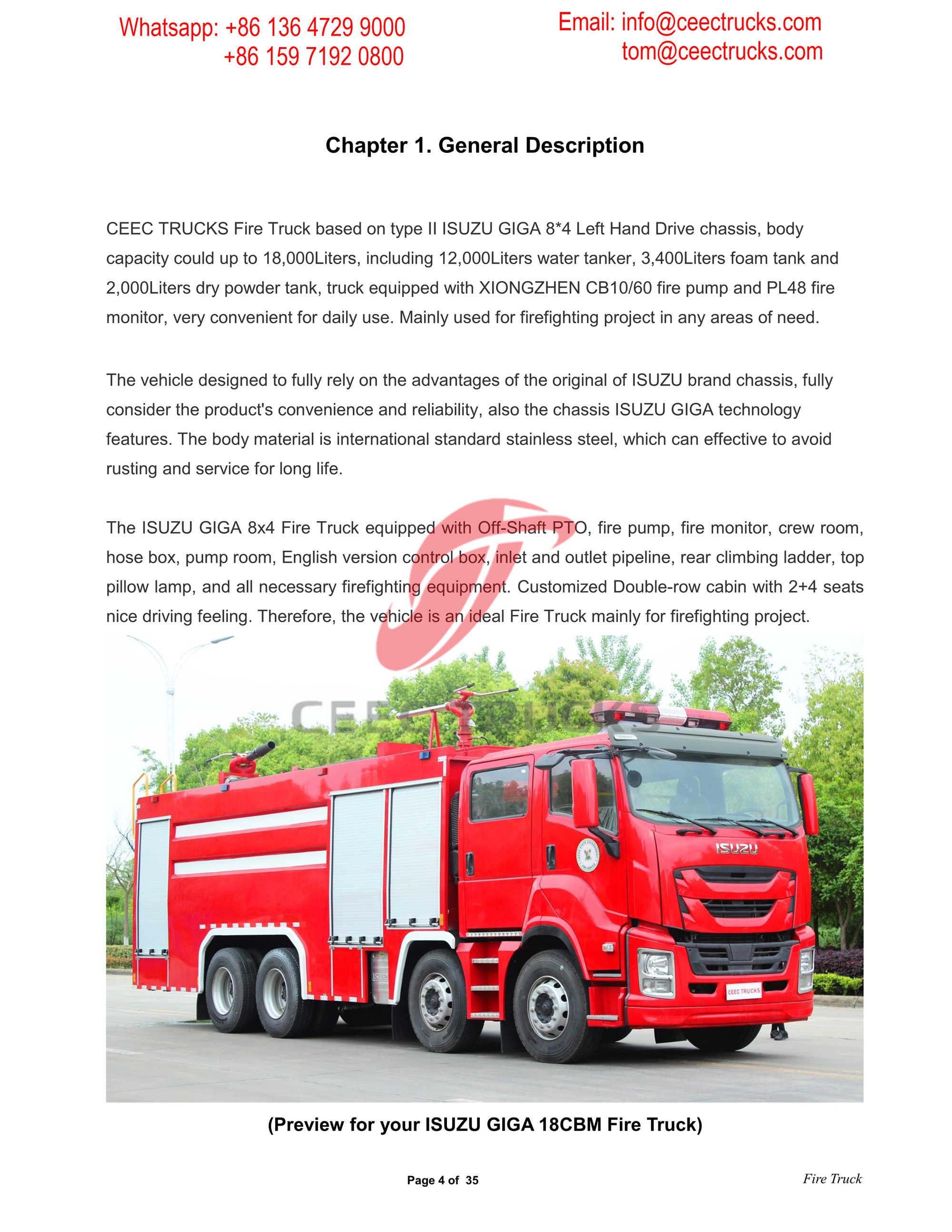 CEEC TRUCKS ISUZU GIGA Water & Foam & Powder Fire Truck Manual--Togo CEEC TRUCKS ISUZU GIGA Water & Foam & Powder Fire Truck Manual--Togo