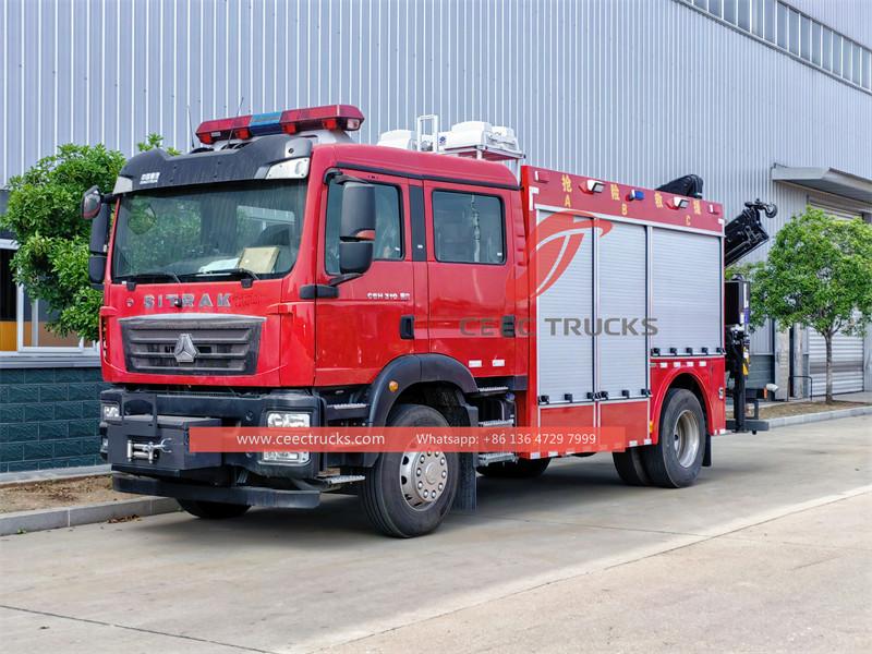 Howo fire rescue vehicle with 8 tons crane and 12m emergency lighting Howo fire rescue vehicle with 8 tons crane and 12m emergency lighting