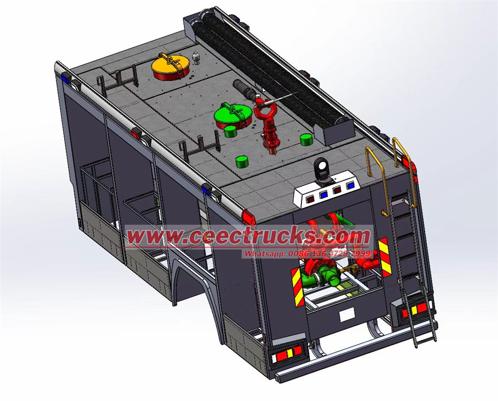 Isuzu fire fighting truck 3D drawing tanker system