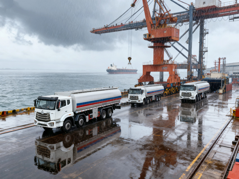 HOWO NX 30cbm fuel bowser tank truck at seaport for shipment